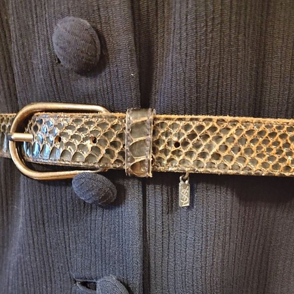 1980s True Vintage Dark Brown Real Snakeskin Thin Belt By Yves Saint Laurent Med - Picture 5 of 7